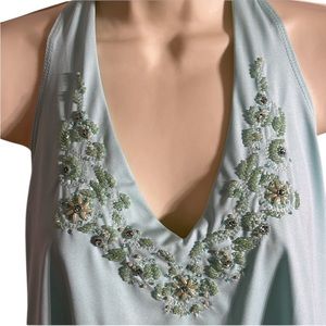 Apostrophe size XL - 16 light green beaded halter top shelf bra & stretch